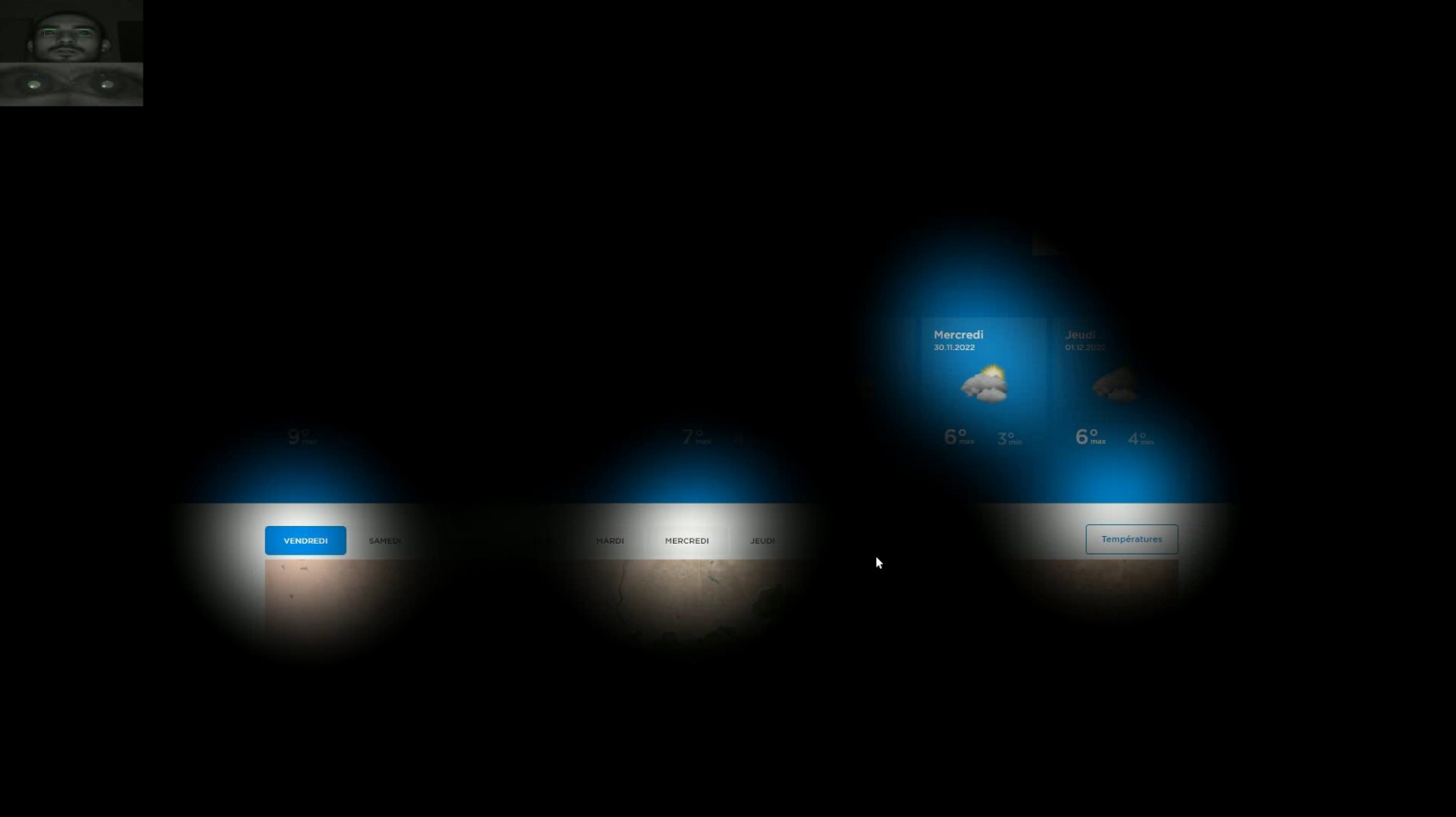 Capture d'écran de l'expérience avec une barre fixe d'eye-tracking