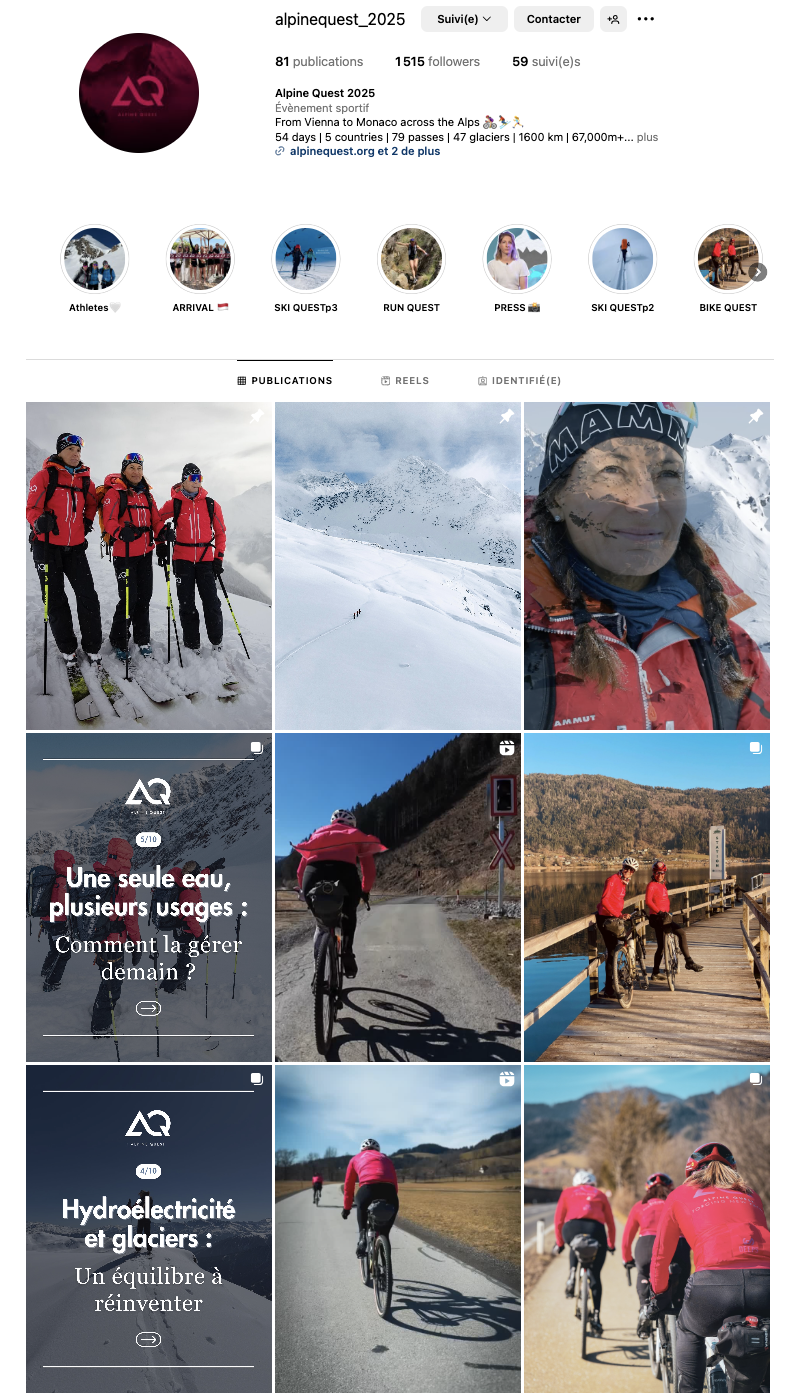 Compte Instagram d'Alpine Quest