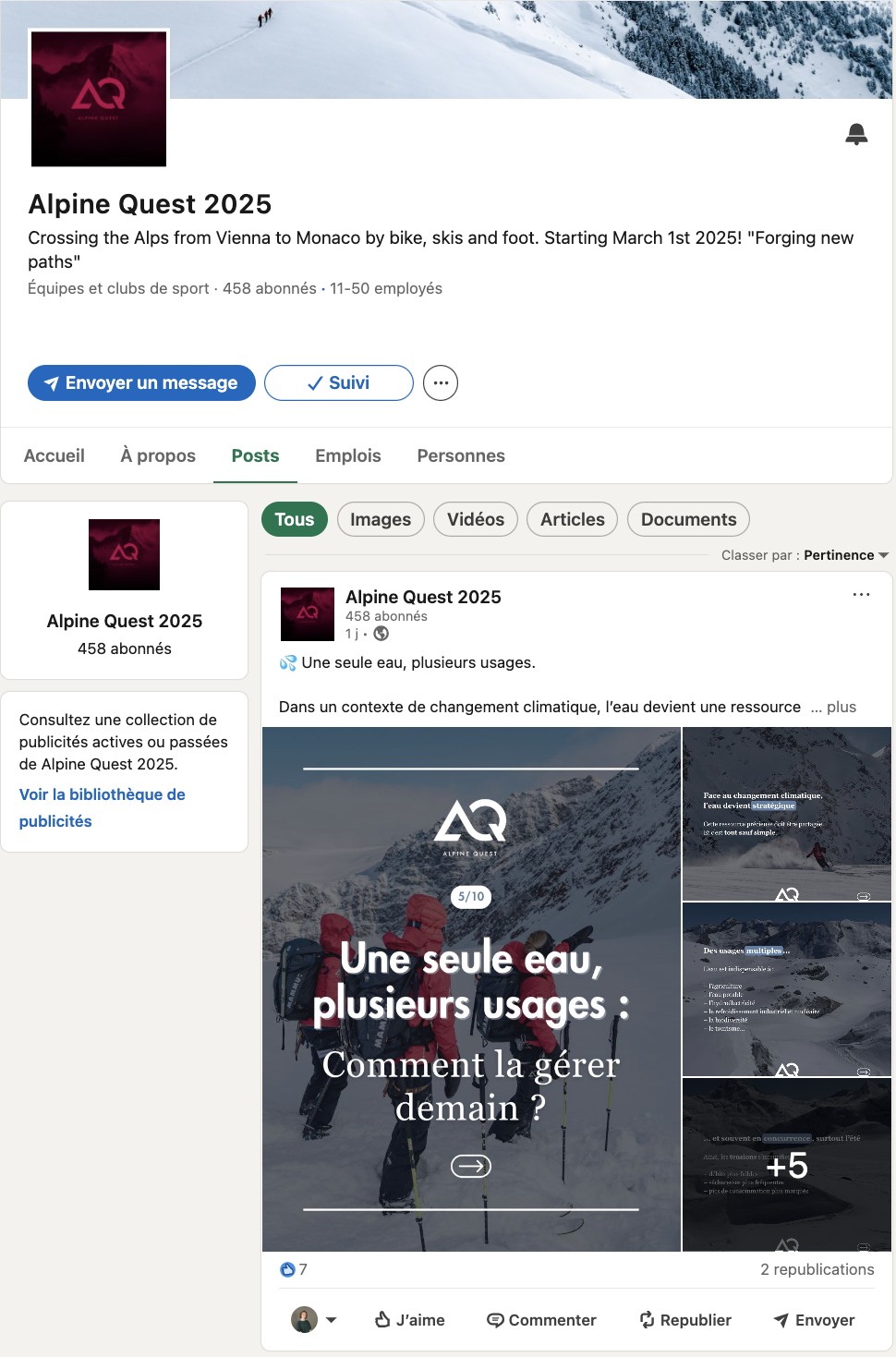 Page LinkedIn d'Alpine Quest
