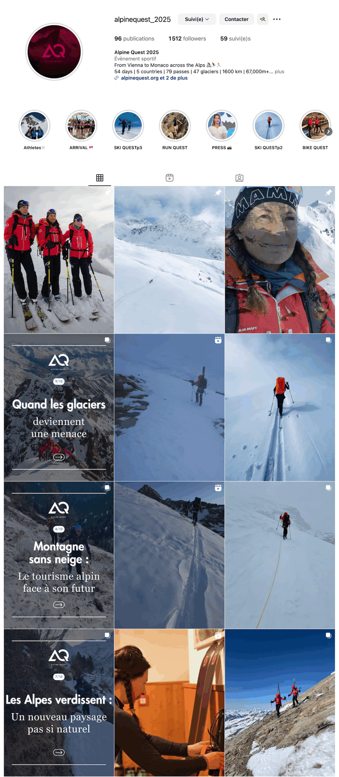Compte Instagram d'Alpine Quest